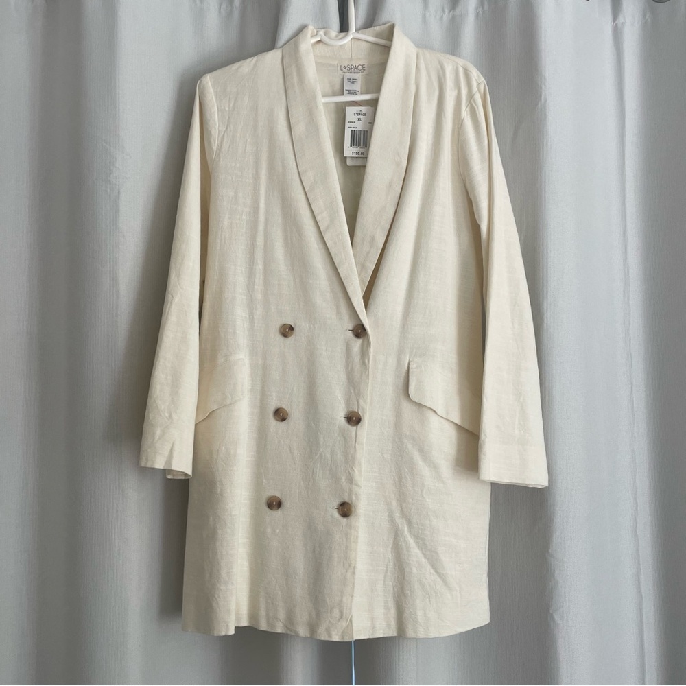 L*Space Cream Blazer Longline Jacket XL 100% Cotton
